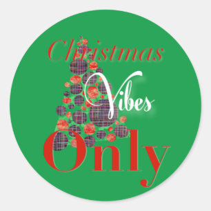 Christmas Vibes Only Abstract Red Green Tree Classic Round Sticker