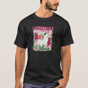 Christmas Vibes Pink Santa Claus Leopard Print Xma T-Shirt
