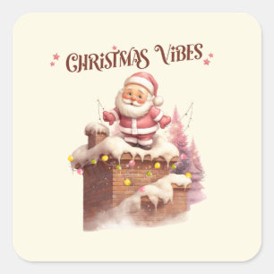 Christmas Vibes Pink Santa Square Sticker