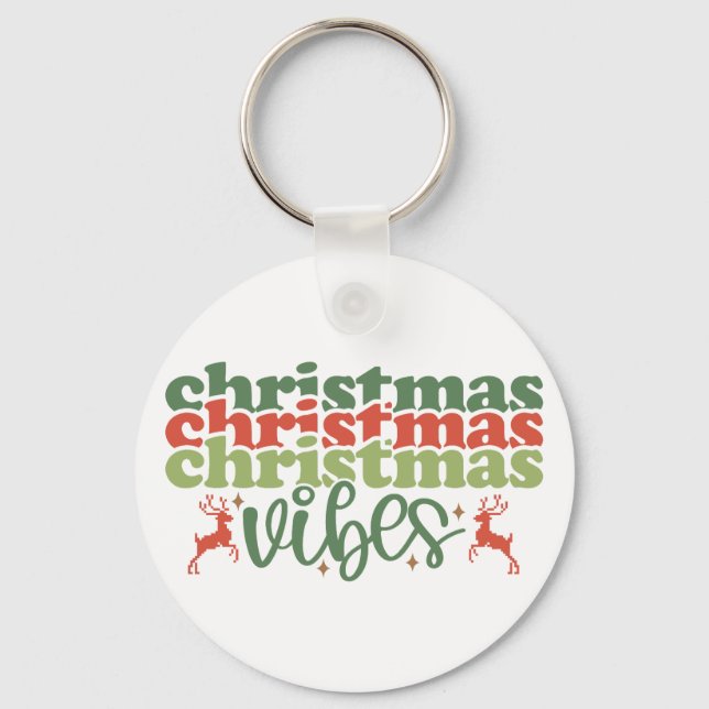 Christmas Vibes Retro Groovy Christmas Holidays Key Ring (Front)