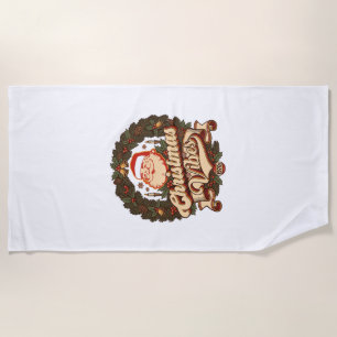 Christmas Vibes Santa Claus Wreath Bells Beach Towel
