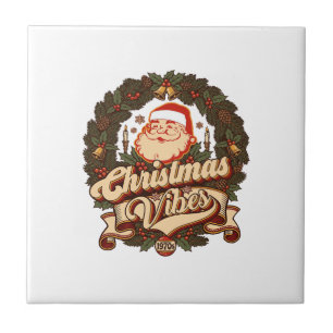 Christmas Vibes Santa Claus Wreath Bells Ceramic Tile
