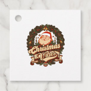 Christmas Vibes Santa Claus Wreath Bells Favour Tags