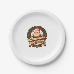 Christmas Vibes Santa Claus Wreath Bells Paper Plate