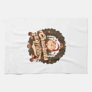 Christmas Vibes Santa Claus Wreath Bells Tea Towel