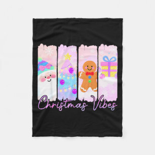 Christmas Vibes Santa Claus Xmas Tree Gingerbread  Fleece Blanket