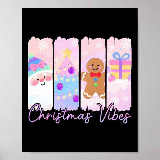 Christmas Vibes Santa Claus Xmas Tree Gingerbread  Poster (Front)