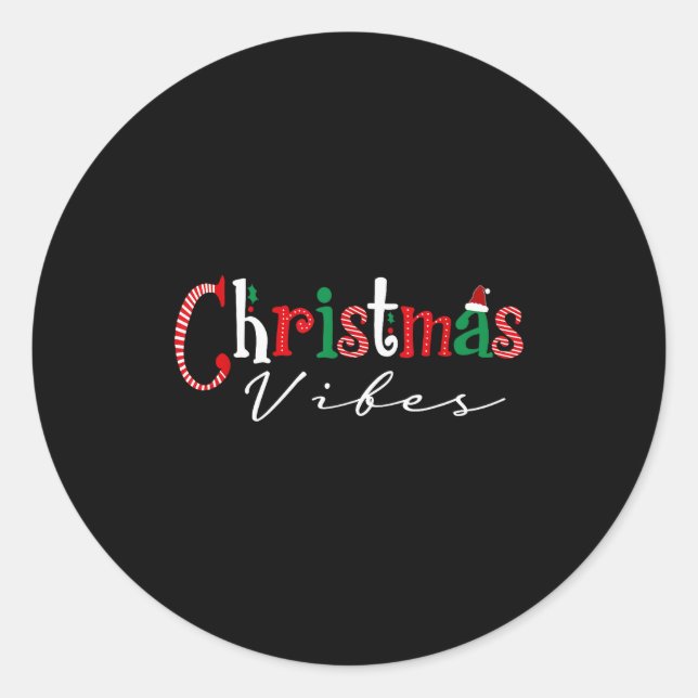 Christmas Vibes Santa Hat, Holly, Holiday Vibes Ch Classic Round Sticker (Front)