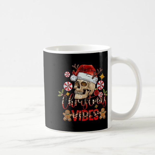 Christmas Vibes Skull Santa Hat Christmas Skeleton Coffee Mug (Right)