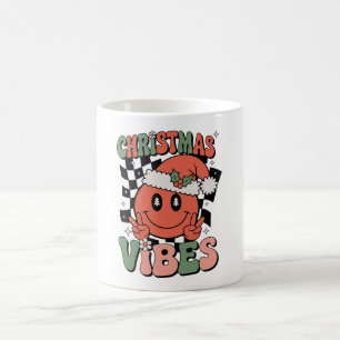 Christmas Vibes Smile Face Santa Hat Xmas Groovy Coffee Mug