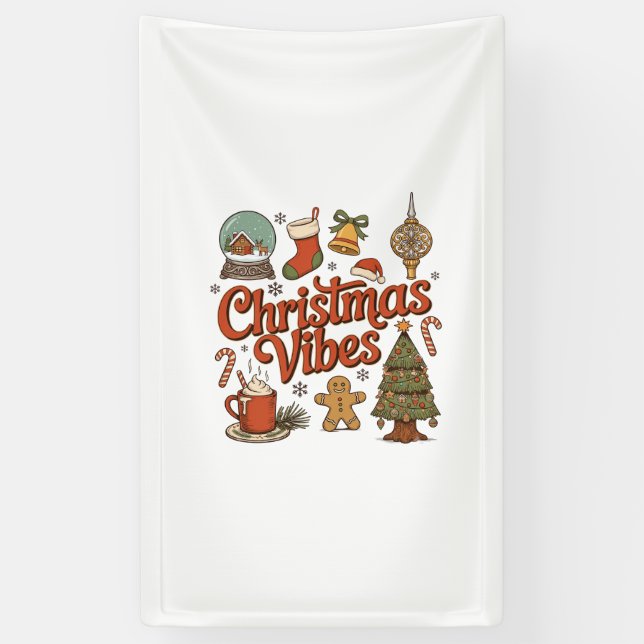 Christmas Vibes Snow Globe Gingerbread Man Tree Banner (Vertical)