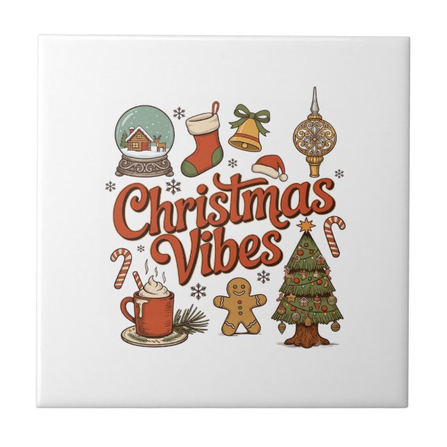Christmas Vibes Snow Globe Gingerbread Man Tree Ceramic Tile (Front)