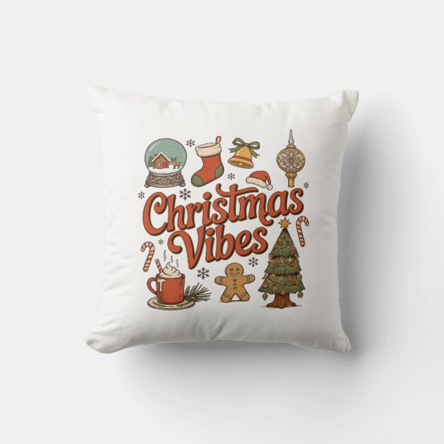 Christmas Vibes Snow Globe Gingerbread Man Tree Cushion (Front)
