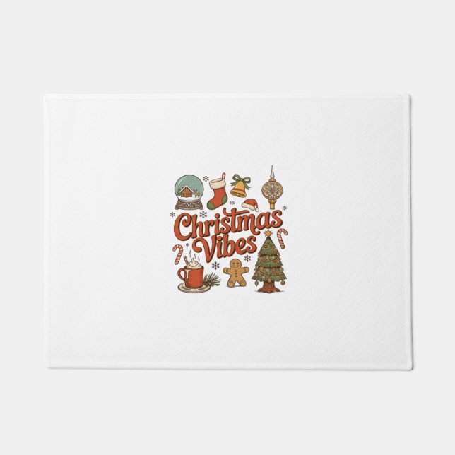 Christmas Vibes Snow Globe Gingerbread Man Tree Doormat (Front)