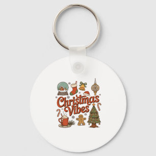 Christmas Vibes Snow Globe Gingerbread Man Tree Key Ring