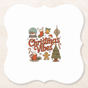 Christmas Vibes Snow Globe Gingerbread Man Tree Paper Coaster