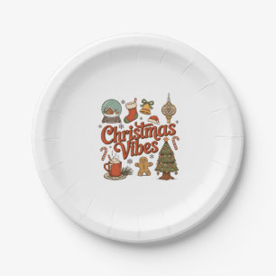 Christmas Vibes Snow Globe Gingerbread Man Tree Paper Plate