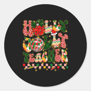 Christmas Vibes Teacher Leopard Snowman Xmas Men W Classic Round Sticker