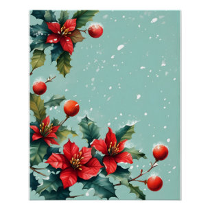 Christmas vibrant red poinsettia flower poster