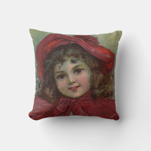 Christmas Victorian Child Red Hat Girl Portrait Ar Cushion