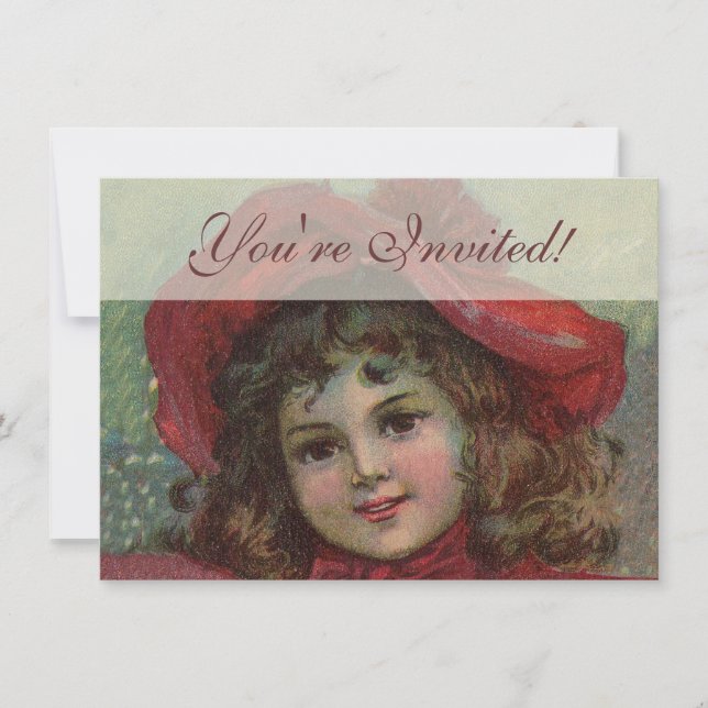 Christmas Victorian Child Red Hat Girl Portrait Ar Invitation (Front)