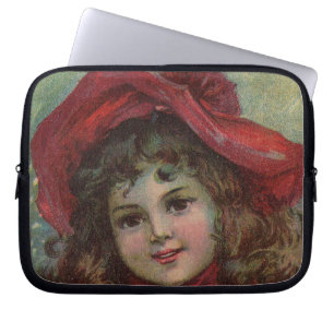 Christmas Victorian Child Red Hat Girl Portrait Ar Laptop Sleeve