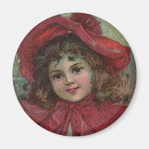 Christmas Victorian Child Red Hat Girl Portrait Ar Magnet