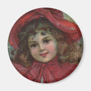 Christmas Victorian Child Red Hat Girl Portrait Ar Magnet