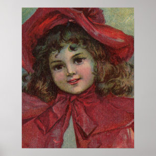 Christmas Victorian Child Red Hat Girl Portrait Ar Poster