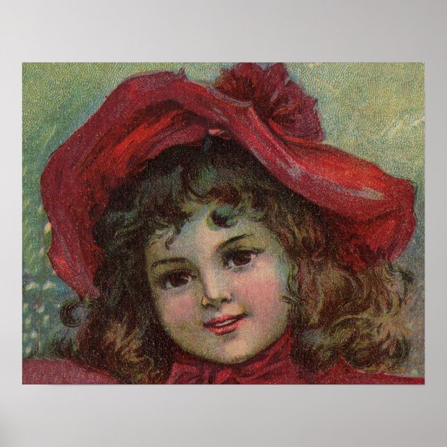 Christmas Victorian Child Red Hat Girl Portrait Ar Poster (Front)