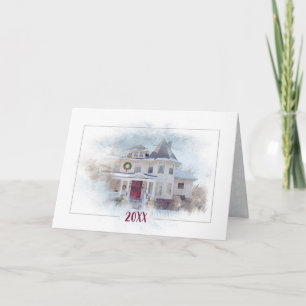 Christmas Victorian House With Year Card
