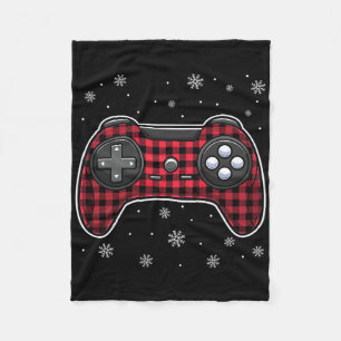 Christmas Video Game Controller Red Plaid Gamer Bo Fleece Blanket
