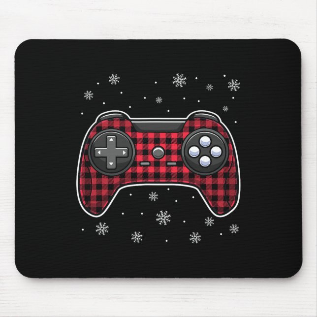 Christmas Video Game Controller Red Plaid Gamer Bo Mouse Pad (Front)