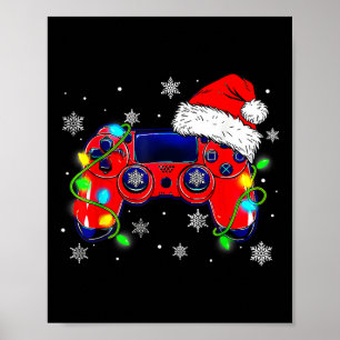 Christmas Video Game Controller Santa Hat Gamer Bo Poster