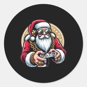 Christmas Video Game Santa Gamer Xmas Classic Round Sticker