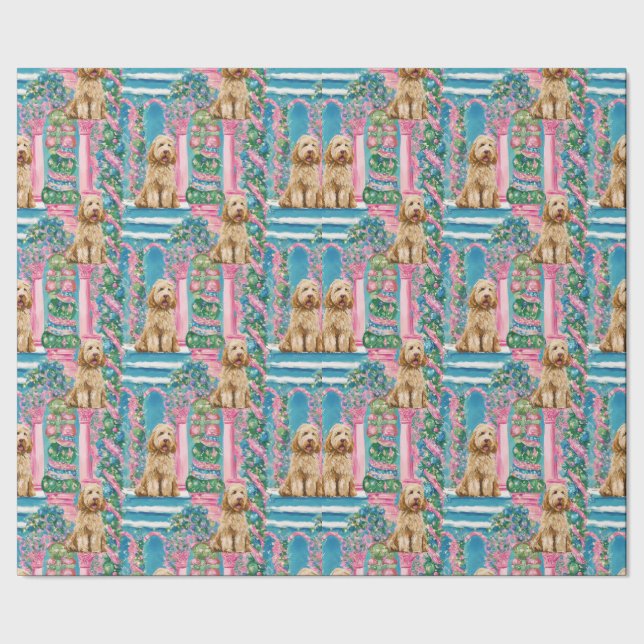 Christmas Vignette Goldendoodle Wrapping Paper (Seam)