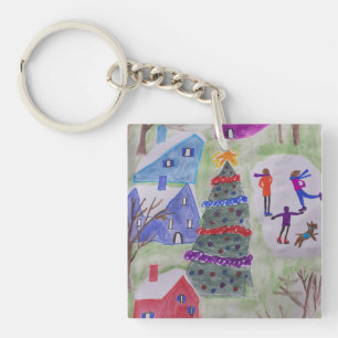 Christmas Village Acrylic Key Ring