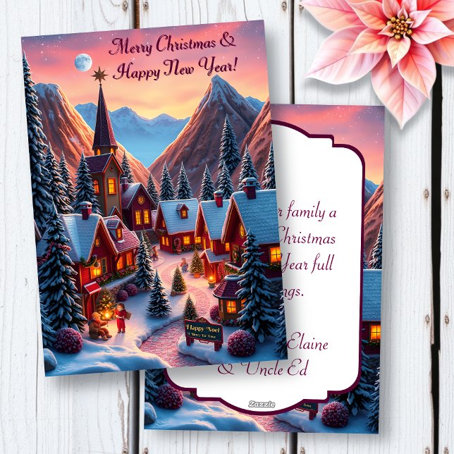 Christmas Village and Church in the Mountains Holiday Card (Creator Uploaded)