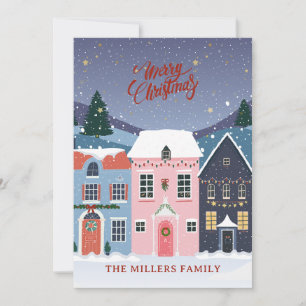 Christmas Village, blue Holiday Card