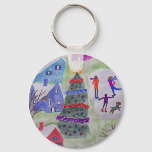 Christmas Village Button Key Ring