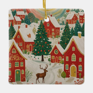 Christmas Village Ceramic Ornament