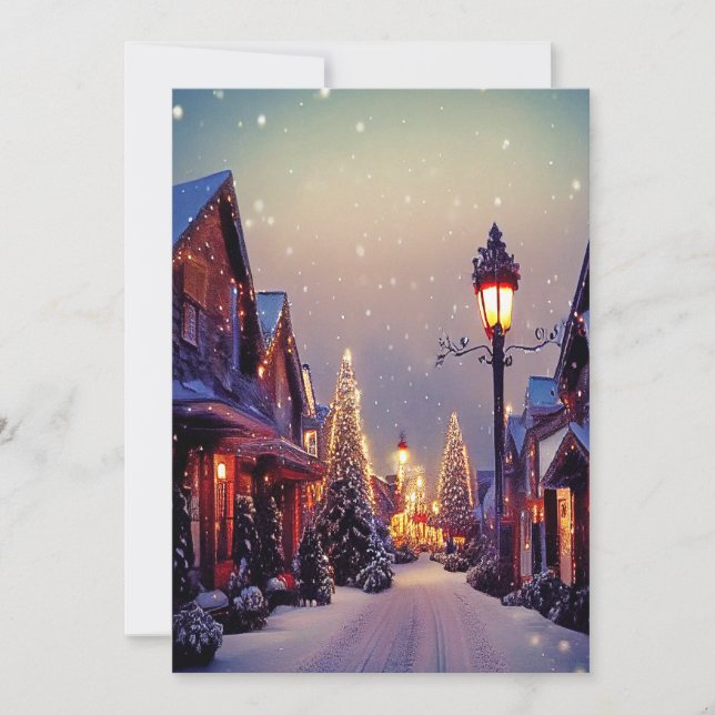 Christmas Village Christmas Trees Streetlights  Holiday Card (Front)