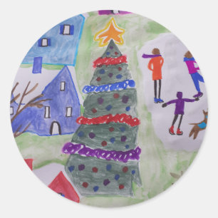Christmas Village Classic Round Sticker