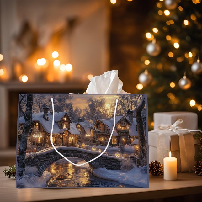 Christmas Village Cosy Winter Scene Christmas Large Gift Bag (Creator Uploaded)