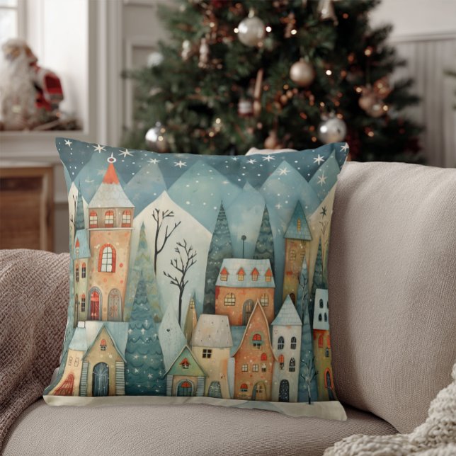 Christmas Village Cushion (Christmas Village Throw Pillow)