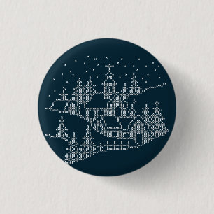 Christmas village embroidery, nordic holy night 3 cm round badge