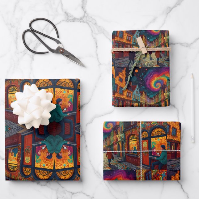 Christmas Village Europe England Wrapping Paper Sheet (Front)