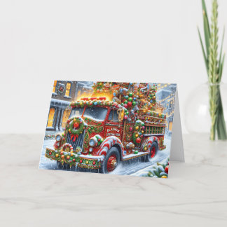 Christmas Village Fire Truck Holiday Card