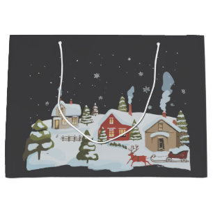 Christmas Village Holiday Farm Holiday Vintage Large Gift Bag