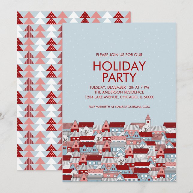 Christmas Village Holiday Party Invitation (Front/Back)